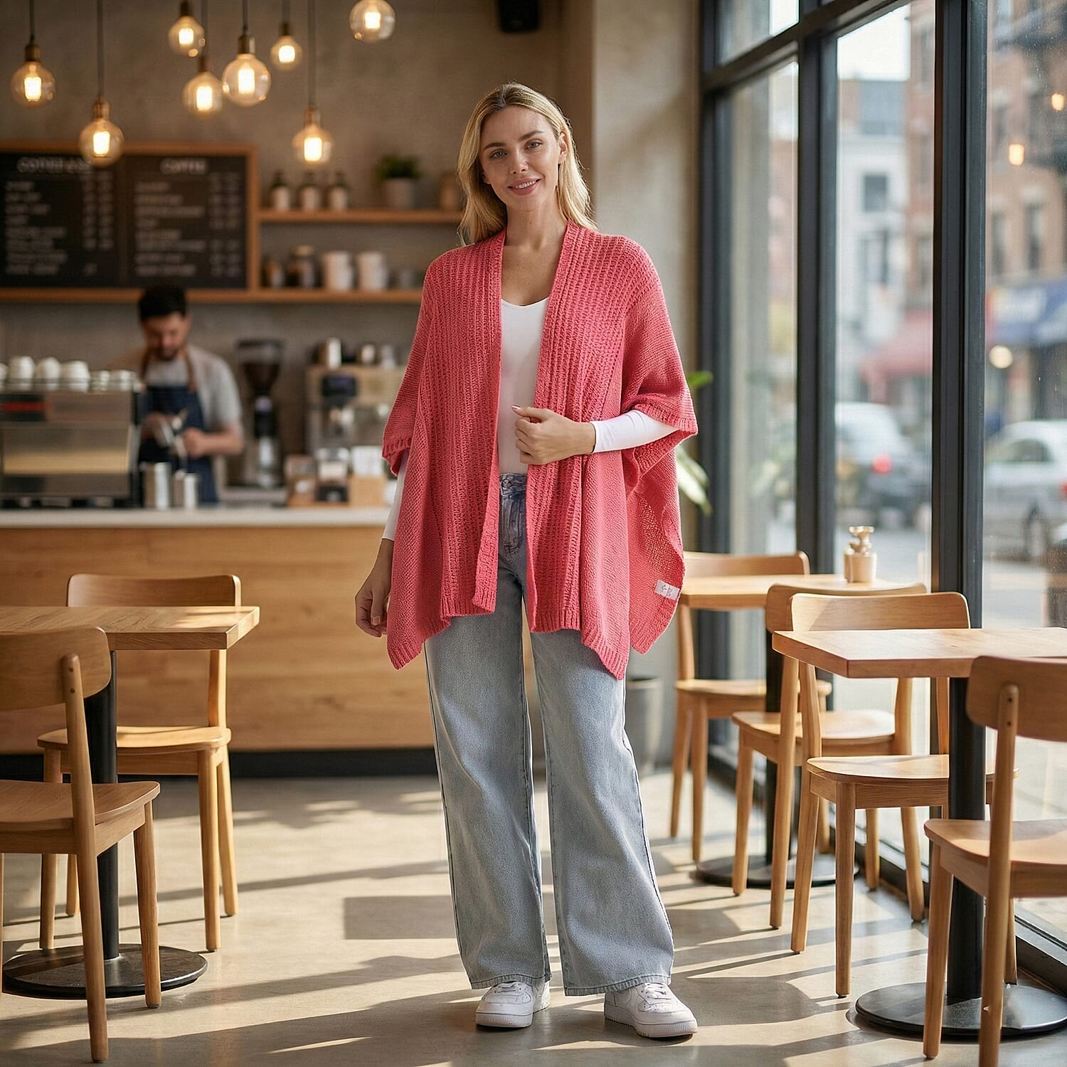 La Marey Acrylic Relax Fit Cardigan (One Size) - Coral