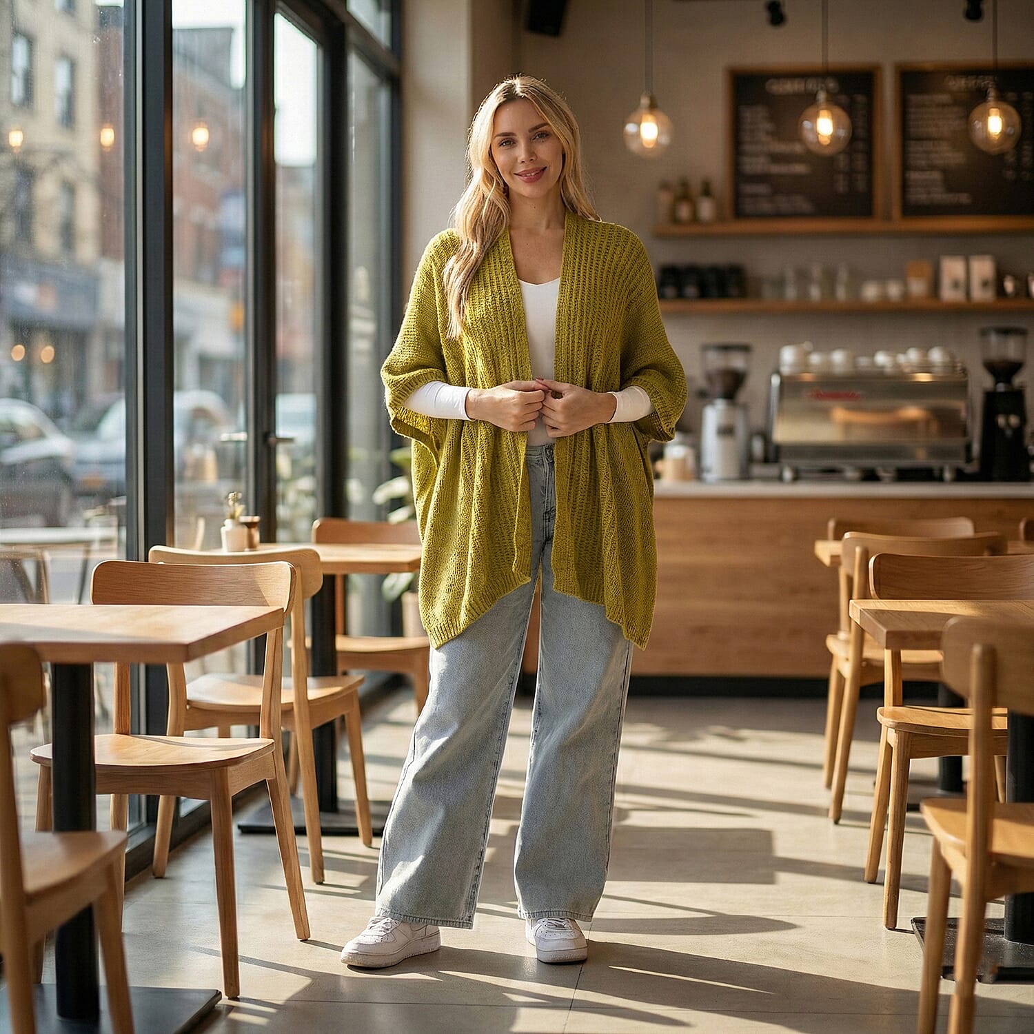 La Marey Acrylic Relax Fit Cardigan (One Size) - Green