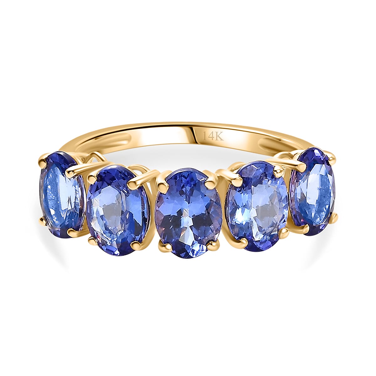 14K Yellow Gold AAA Tanzanite 5 Stone Ring 3.99 Ct.