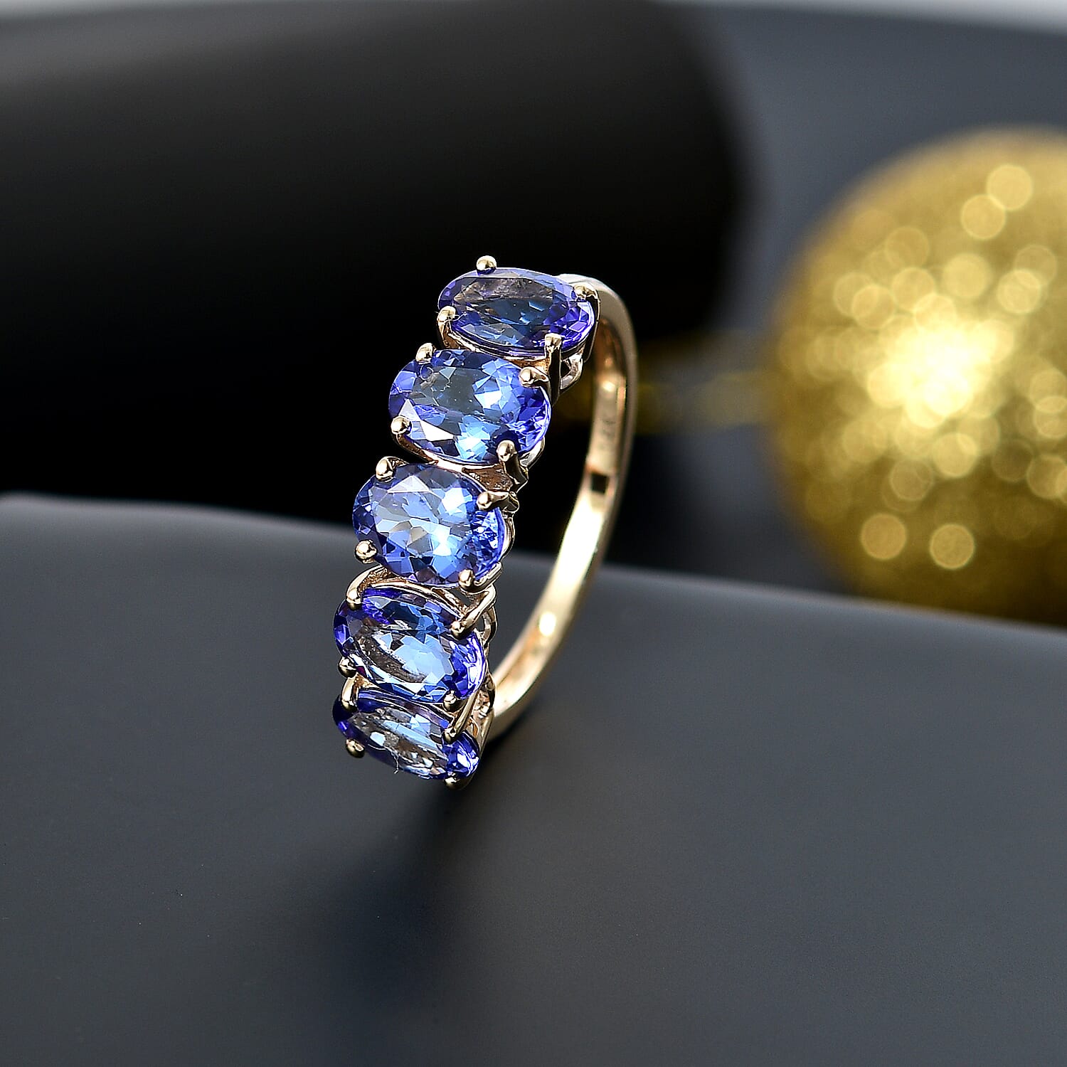 14K Yellow Gold AAA Tanzanite 5 Stone Ring 3.99 Ct.