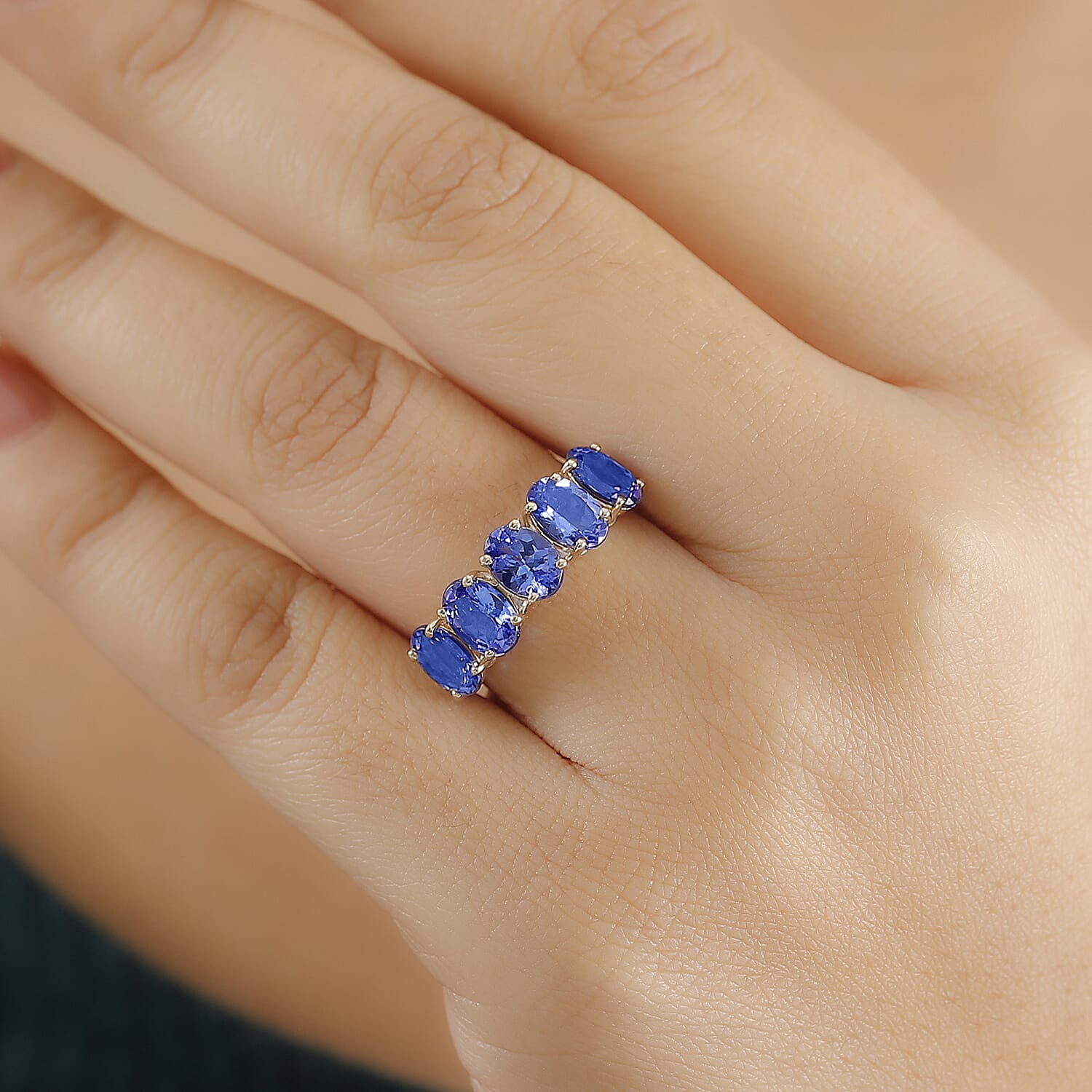 14K Yellow Gold AAA Tanzanite 5 Stone Ring 3.99 Ct.