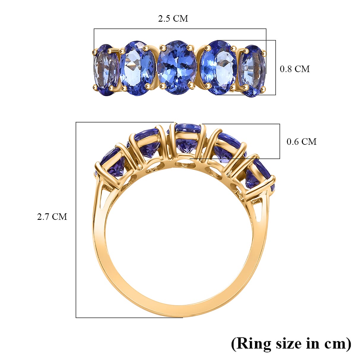 14K Yellow Gold AAA Tanzanite 5 Stone Ring 3.99 Ct.