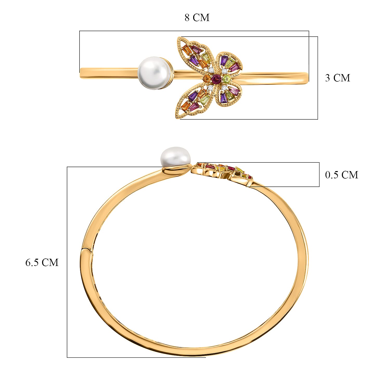 GP Amore Collection Rhodolite Garnet & Multi Gemstones Cuff Bangle (Size 7.5) in 18K Vermeil Yellow Gold Plated Sterling Silver 6.60 Ct, Silver Wt. 18.00 Gms. GP Amore Collection Rhodolite Garnet & Multi Gemstones Cuff Bangle (Size 7.5) in 18K Vermeil Yellow Gold Plated Sterling Silver 6.60 Ct, Silver Wt. 18.00 Gms.