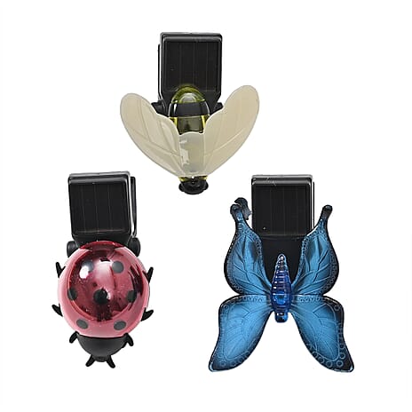 Set of 3 Insect-Shaped Solar Clip Light - Multicolor