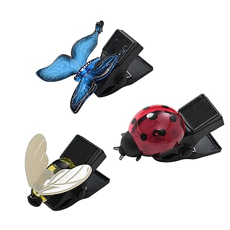 Set of 3 Insect-Shaped Solar Clip Light - Multicolor