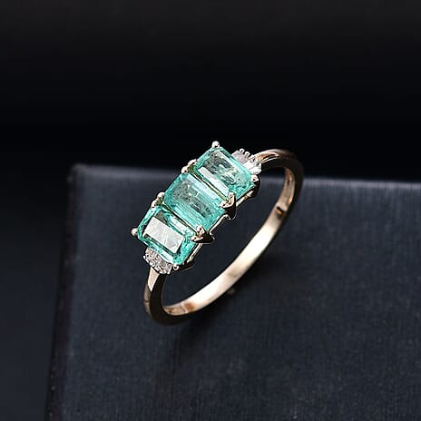 9K Yellow Gold AAA Gemfields Zambian Emerald & White Diamond Ring 1.95 Ct.