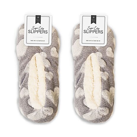 Ladies Cozy Fur Slippers (Size Small) - Grey