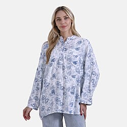 La Marey Elegant Rose Print V-Neck Long Sleeve Soft Top (Size - S) - Pink