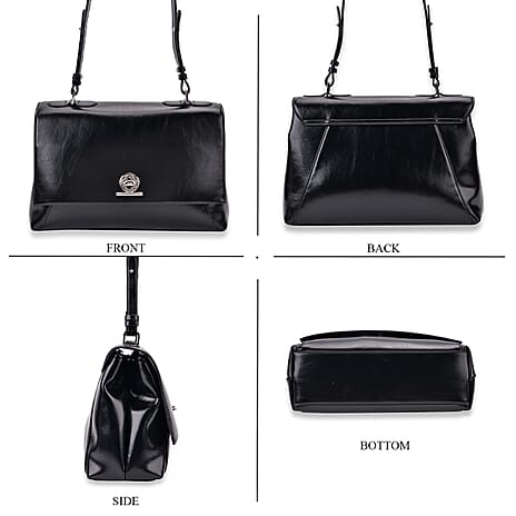 Leather Patterned Crossbody Bag (Size 33x23x12 cm) - Black & Black