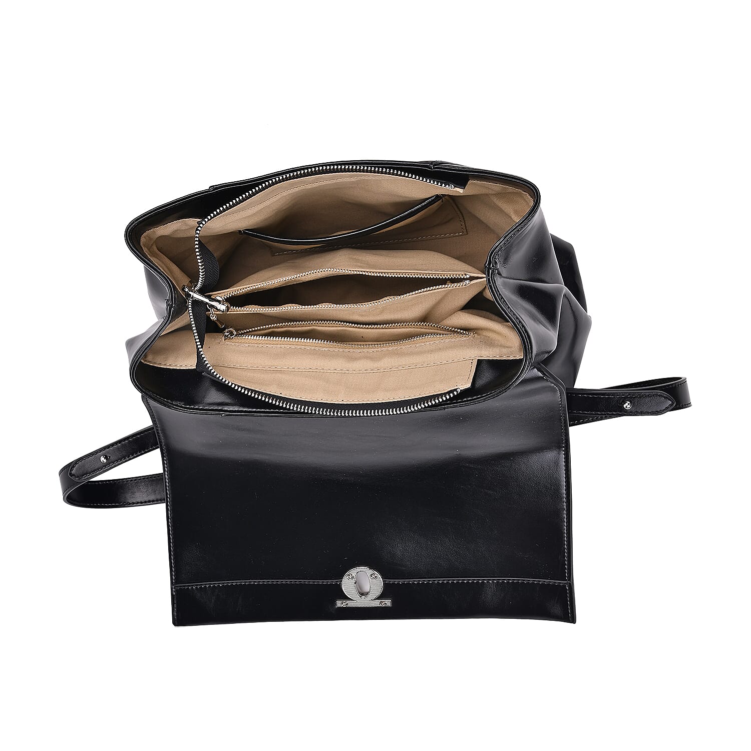 Leather Patterned Crossbody Bag (Size 33x23x12 cm) - Black & Black Leather Patterned Crossbody Bag (Size 33x23x12 cm) - Black & Black