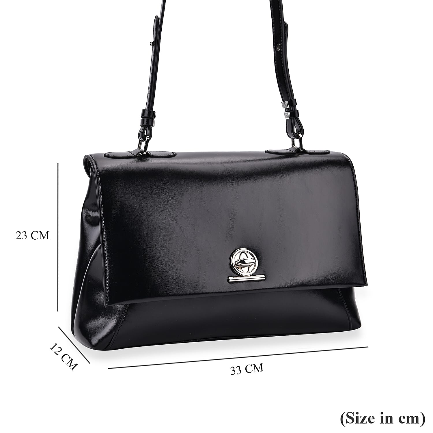 Leather Patterned Crossbody Bag (Size 33x23x12 cm) - Black & Black Leather Patterned Crossbody Bag (Size 33x23x12 cm) - Black & Black