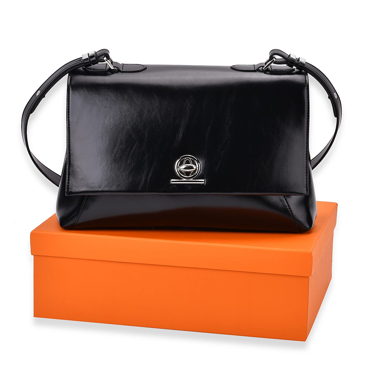 Leather Patterned Crossbody Bag (Size 33x23x12 cm) - Black & Black Leather Patterned Crossbody Bag (Size 33x23x12 cm) - Black & Black