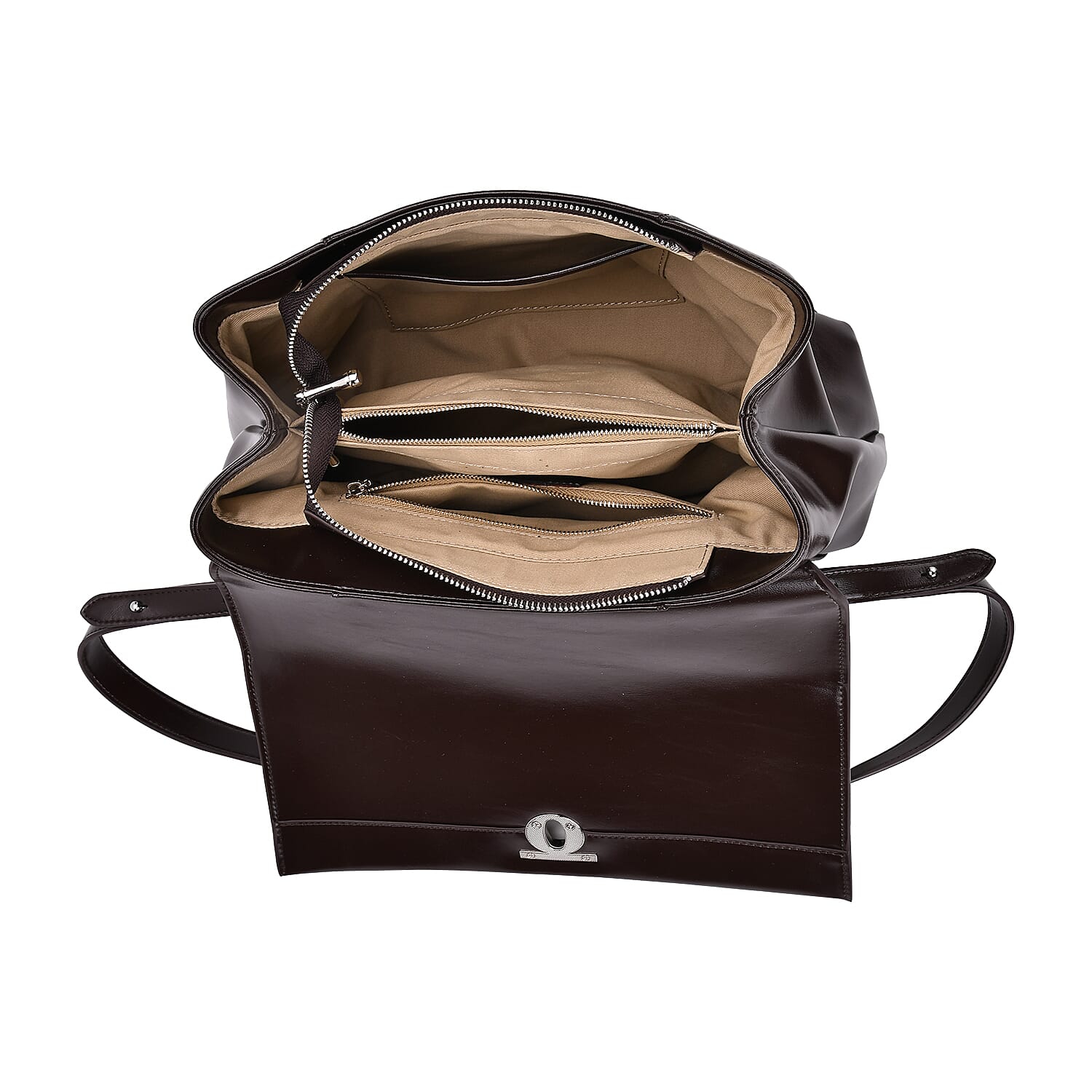 Leather Patterned Crossbody Bag (Size 33x23x12 cm) - Coffee & Black Leather Patterned Crossbody Bag (Size 33x23x12 cm) - Coffee & Black
