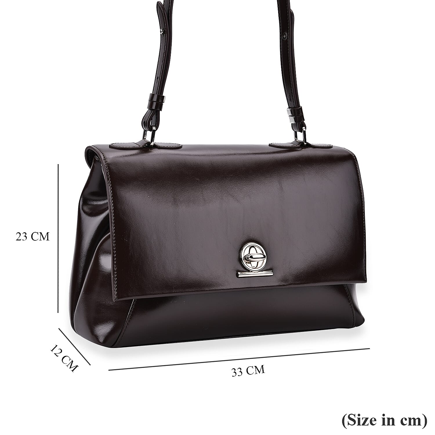 Leather Patterned Crossbody Bag (Size 33x23x12 cm) - Coffee & Black Leather Patterned Crossbody Bag (Size 33x23x12 cm) - Coffee & Black
