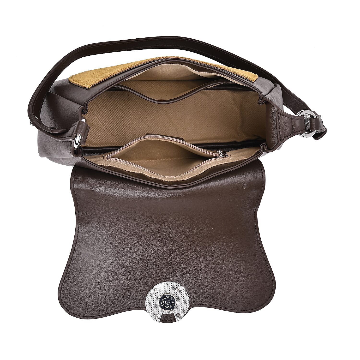 New Brand Launch - Grand Pelle Genuine Leather Crossbody Bag with Adjustable Strap - Brown & Coffee New Brand Launch - Grand Pelle Genuine Leather Crossbody Bag with Adjustable Strap - Brown & Coffee