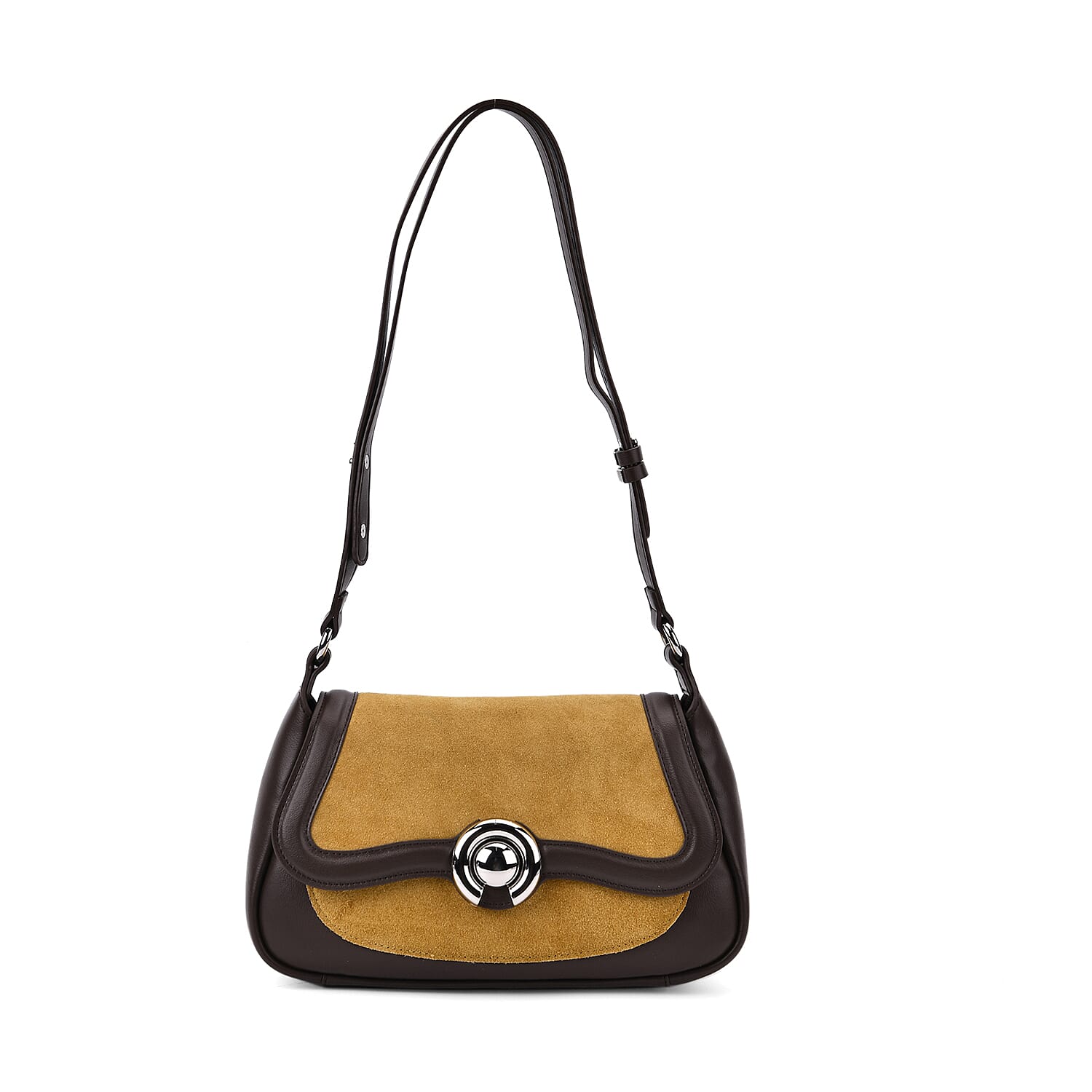 New Brand Launch - Grand Pelle Genuine Leather Crossbody Bag with Adjustable Strap - Brown & Coffee New Brand Launch - Grand Pelle Genuine Leather Crossbody Bag with Adjustable Strap - Brown & Coffee