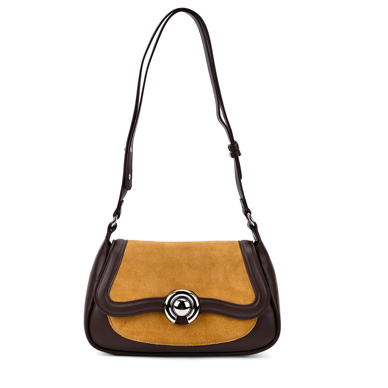 New Brand Launch - Grand Pelle Genuine Leather Crossbody Bag with Adjustable Strap - Brown & Coffee