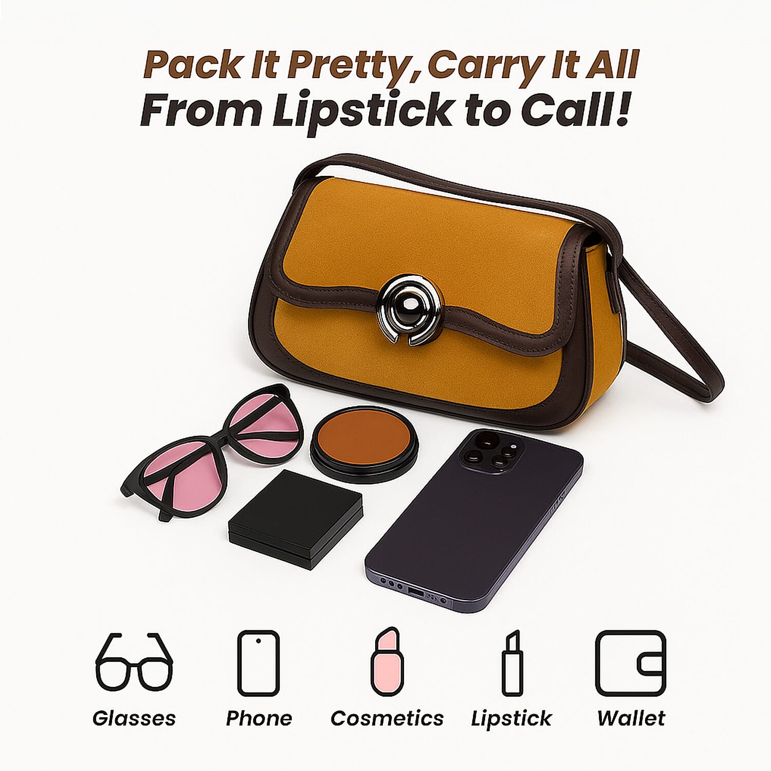 New Brand Launch - Grand Pelle Genuine Leather Crossbody Bag with Adjustable Strap - Brown & Coffee