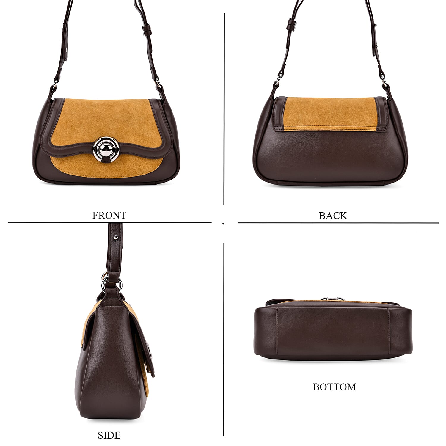 New Brand Launch - Grand Pelle Genuine Leather Crossbody Bag with Adjustable Strap - Brown & Coffee