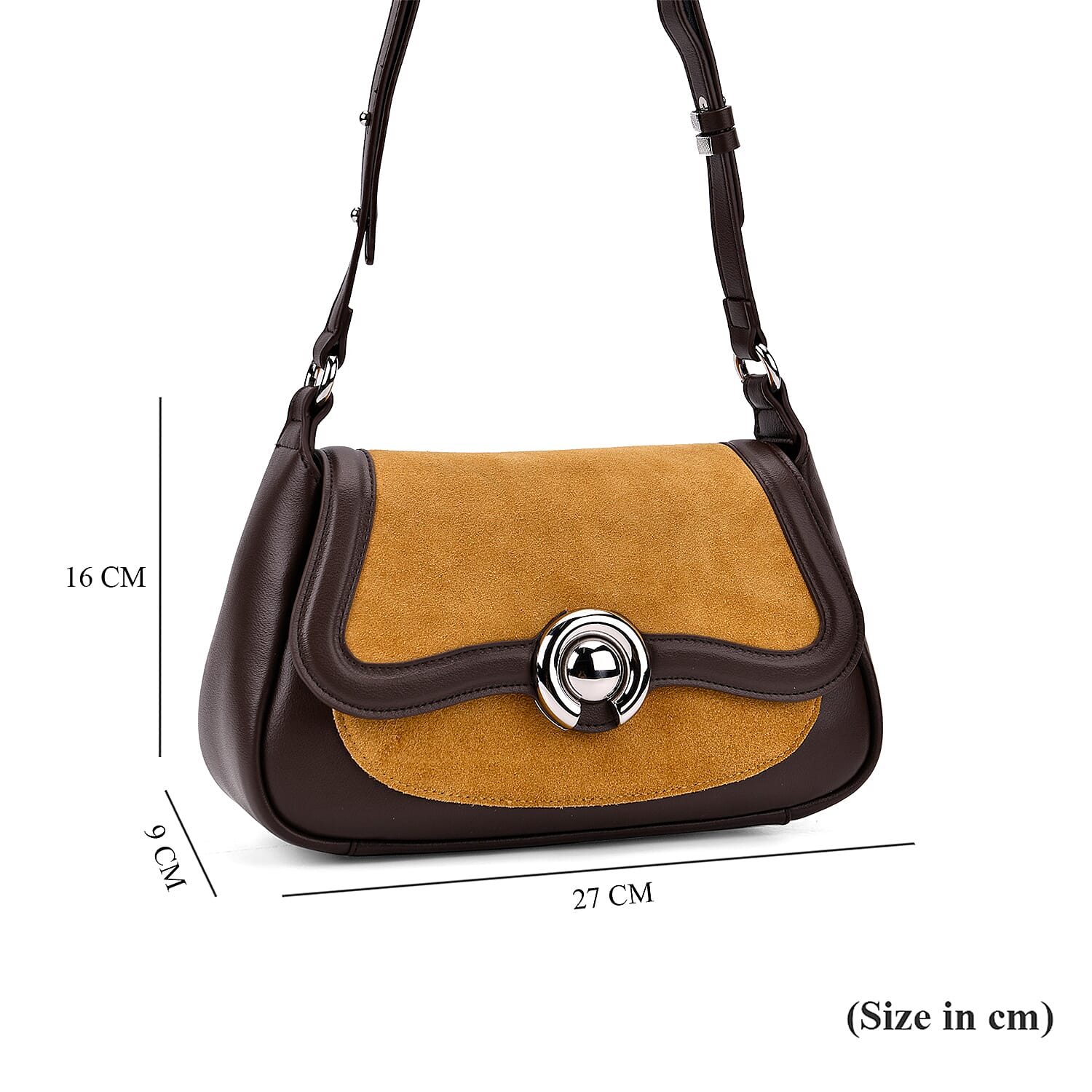 New Brand Launch - Grand Pelle Genuine Leather Crossbody Bag with Adjustable Strap - Brown & Coffee