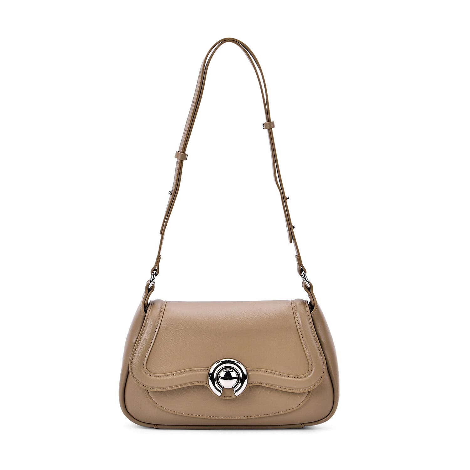 New Brand Launch - Grand Pelle Genuine Leather Crossbody Bag with Adjustable Strap - Khaki
