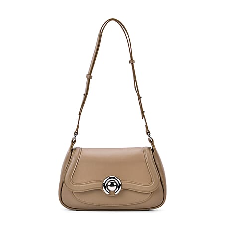New Brand Launch - Grand Pelle Genuine Leather Crossbody Bag with Adjustable Strap - Khaki