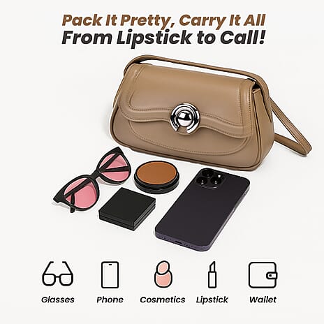 New Brand Launch - Grand Pelle Genuine Leather Crossbody Bag with Adjustable Strap - Khaki