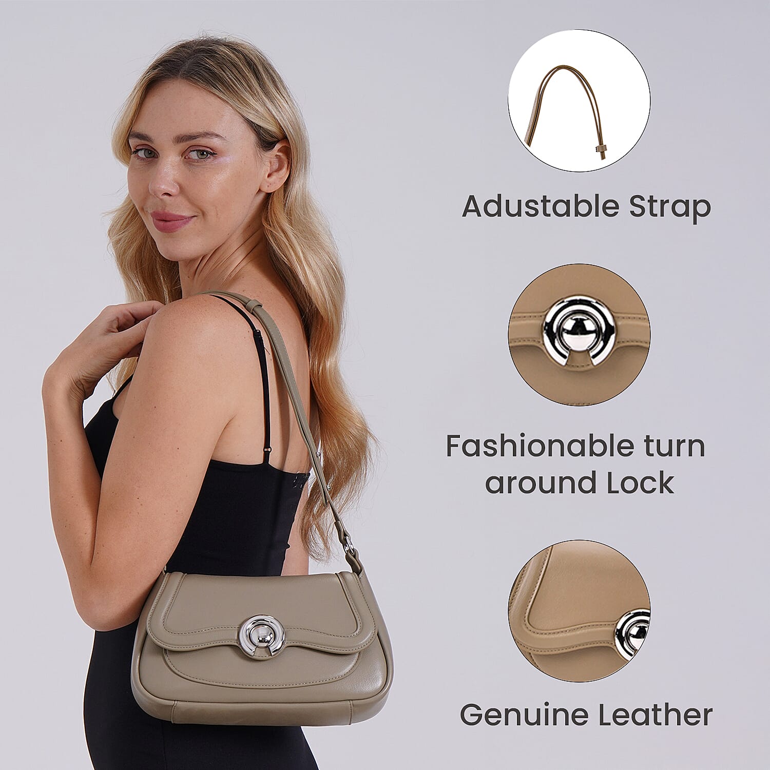 New Brand Launch - Grand Pelle Genuine Leather Crossbody Bag with Adjustable Strap - Khaki