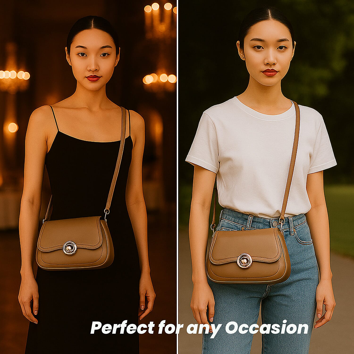 New Brand Launch - Grand Pelle Genuine Leather Crossbody Bag with Adjustable Strap - Khaki