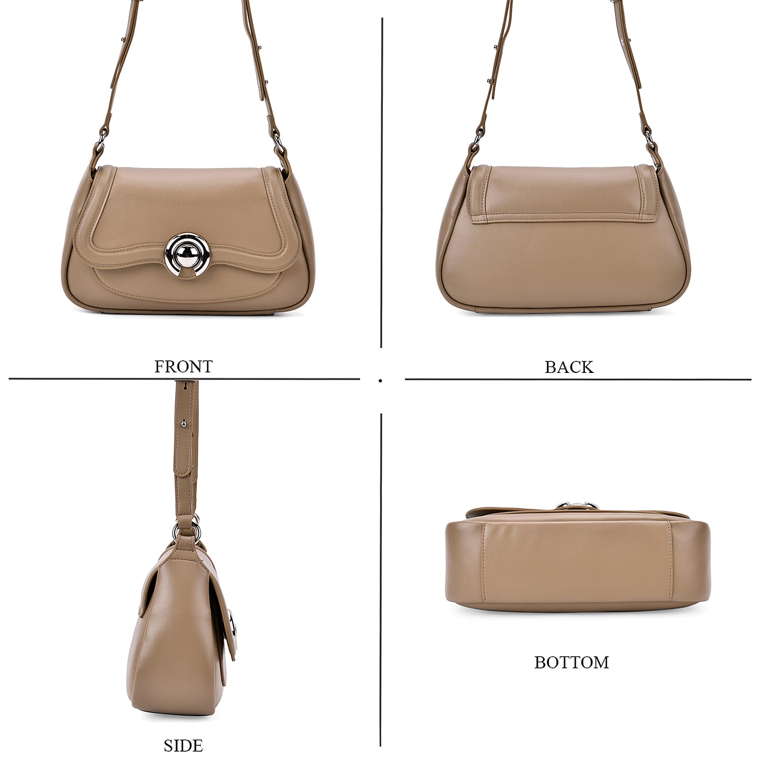 New Brand Launch - Grand Pelle Genuine Leather Crossbody Bag with Adjustable Strap - Khaki