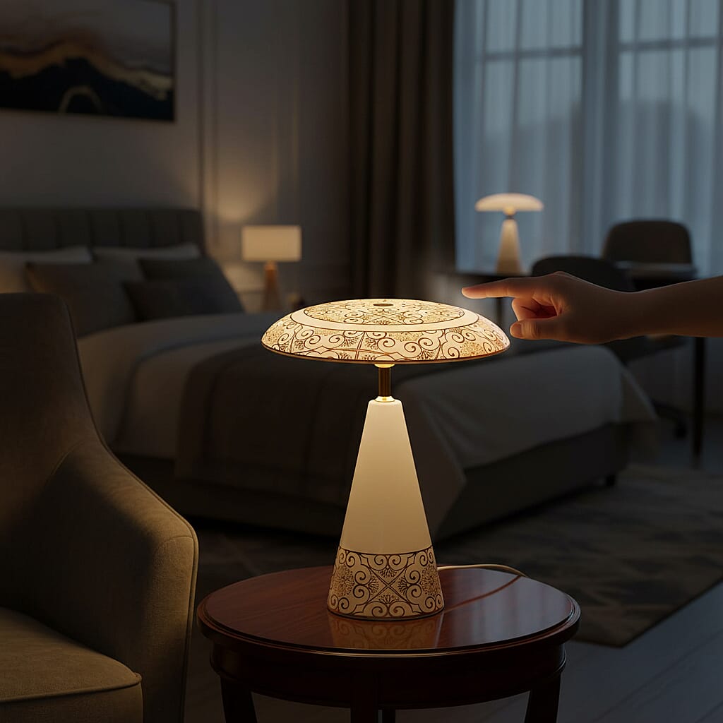 Turkish Magnetic Cordless Table Lamp with 3 Color Modes, Touch Control and 360 degree Rotation (31 Cm) - White & Gold