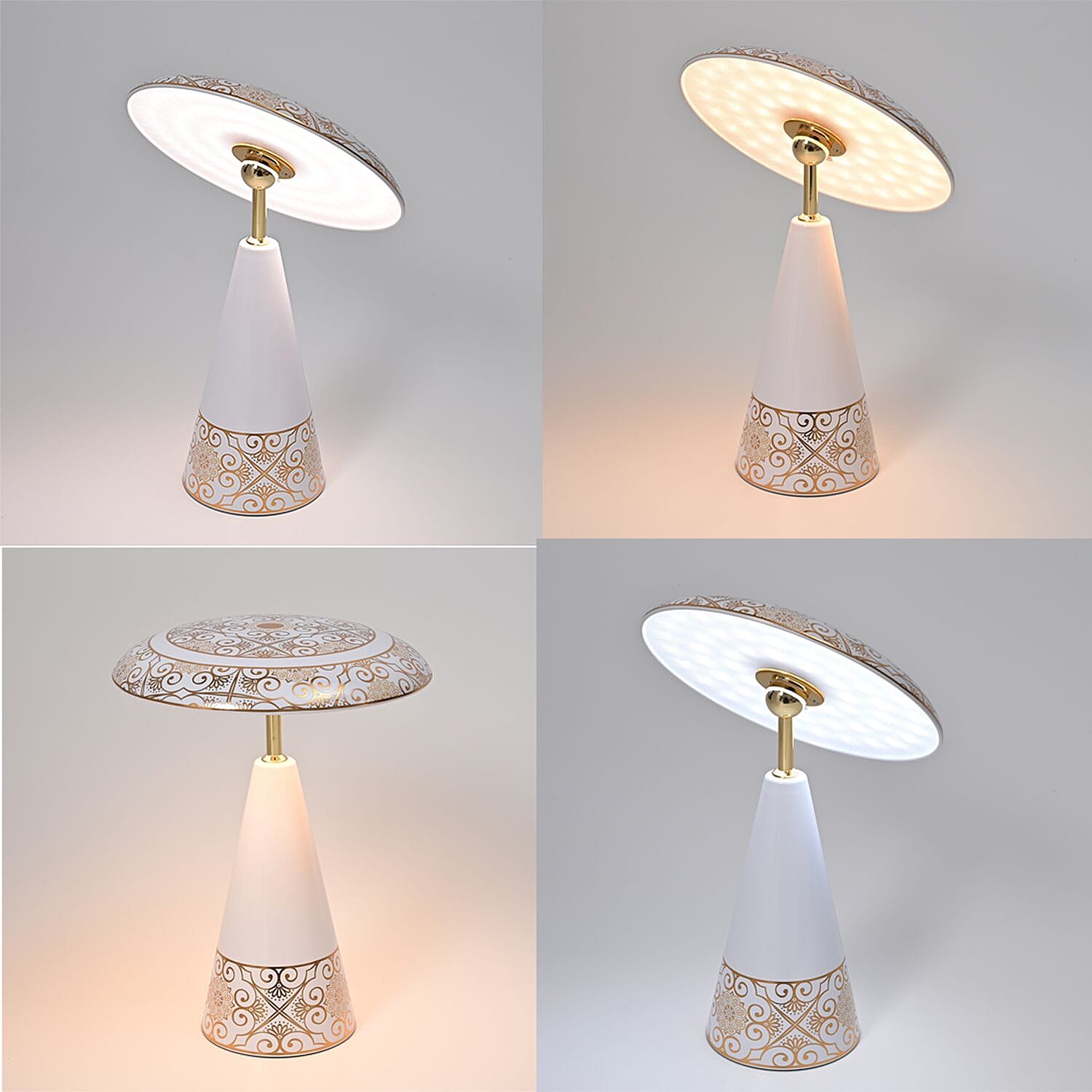 Turkish Magnetic Cordless Table Lamp with 3 Color Modes, Touch Control and 360 degree Rotation (31 Cm) - White & Gold