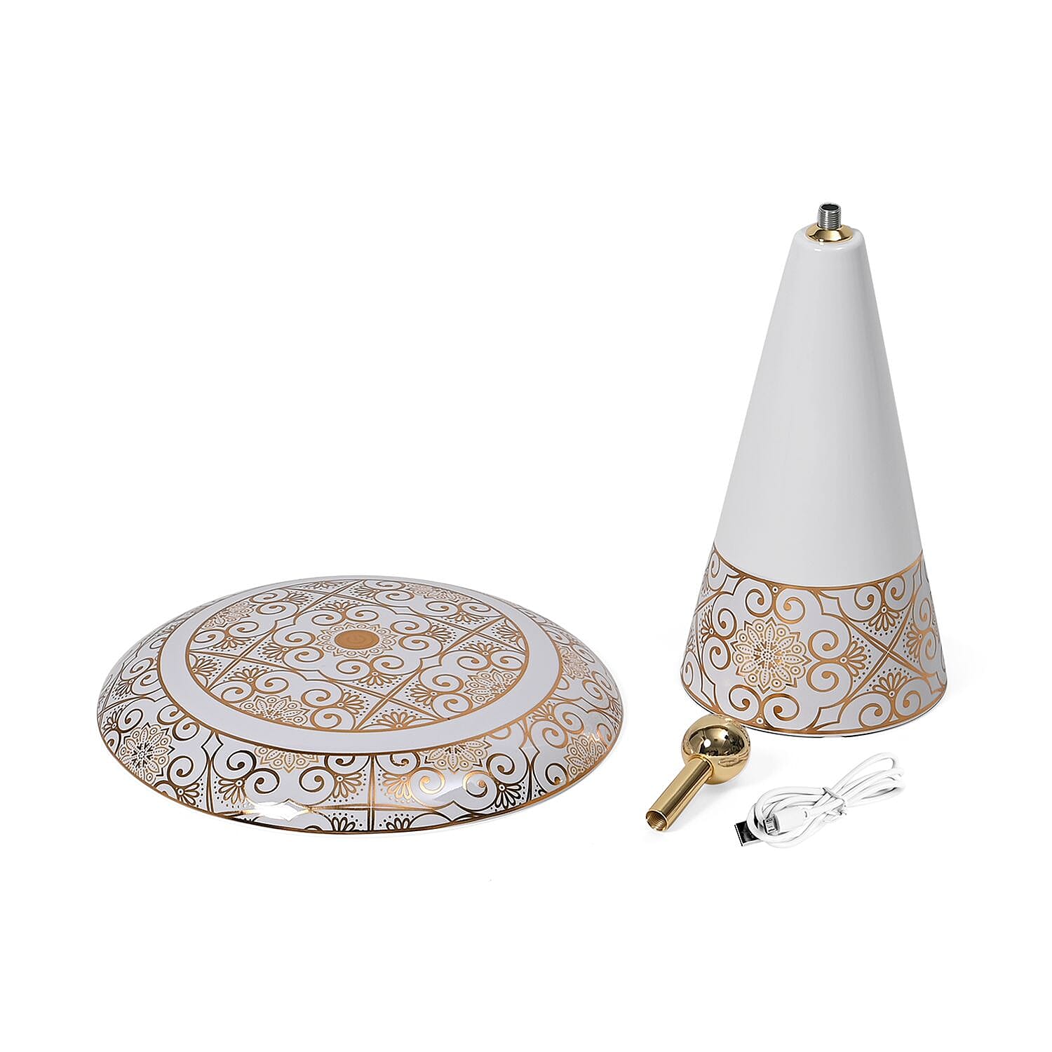 Turkish Magnetic Cordless Table Lamp with 3 Color Modes, Touch Control and 360 degree Rotation (31 Cm) - White & Gold