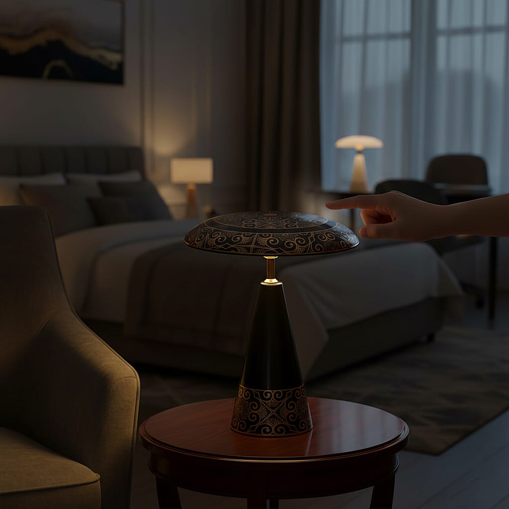 Turkish Magnetic Cordless Table Lamp with 3 Color Modes, Touch Control and 360 degree Rotation (31 Cm) - Black & Gold