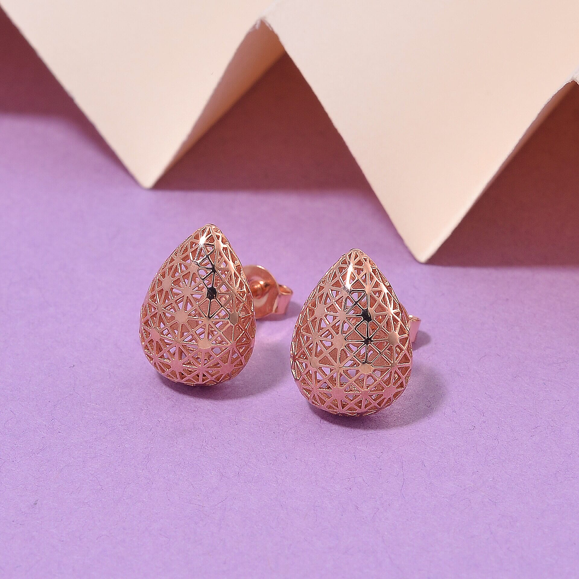 LUCY Q - Drip Collection Earrings with Push Back in 18K Vermeil Rose Gold Plated Sterling Silver