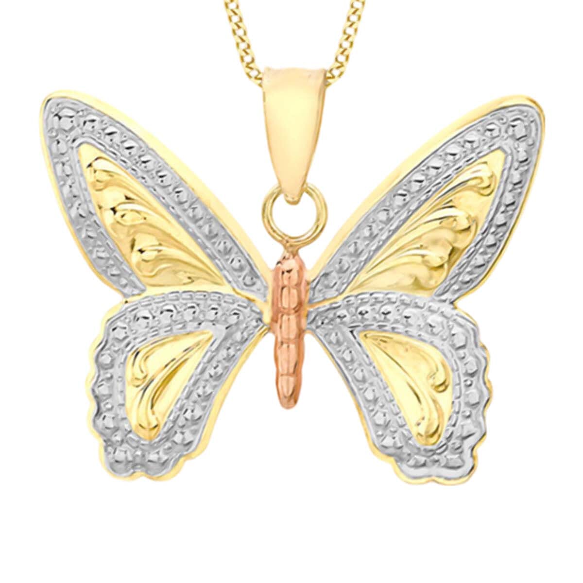 Italian Close Out - Designer Inspired 9K Tri Colour Gold Diamond Cut Butterfly Pendant