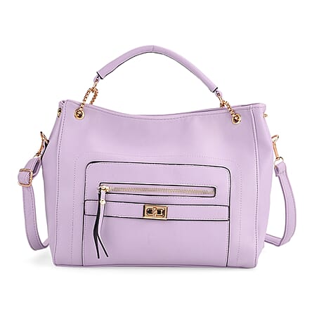 Satchel Handbag with Detachable Shoulder Strap - Purple