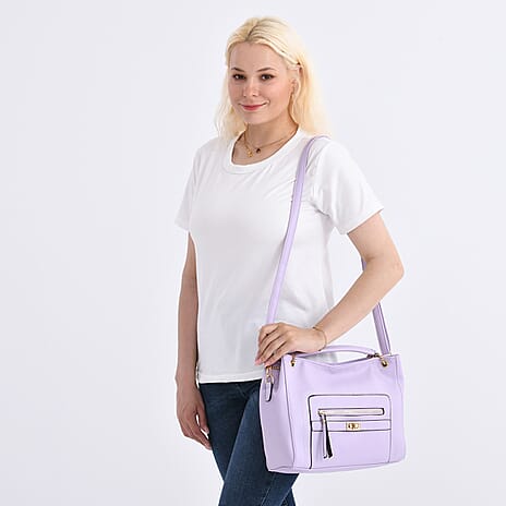 Satchel Handbag with Detachable Shoulder Strap - Purple