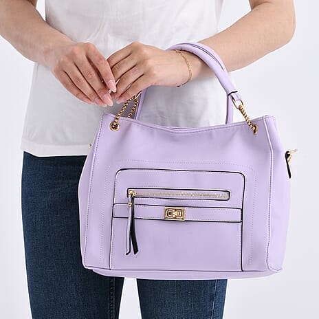 Satchel Handbag with Detachable Shoulder Strap - Purple