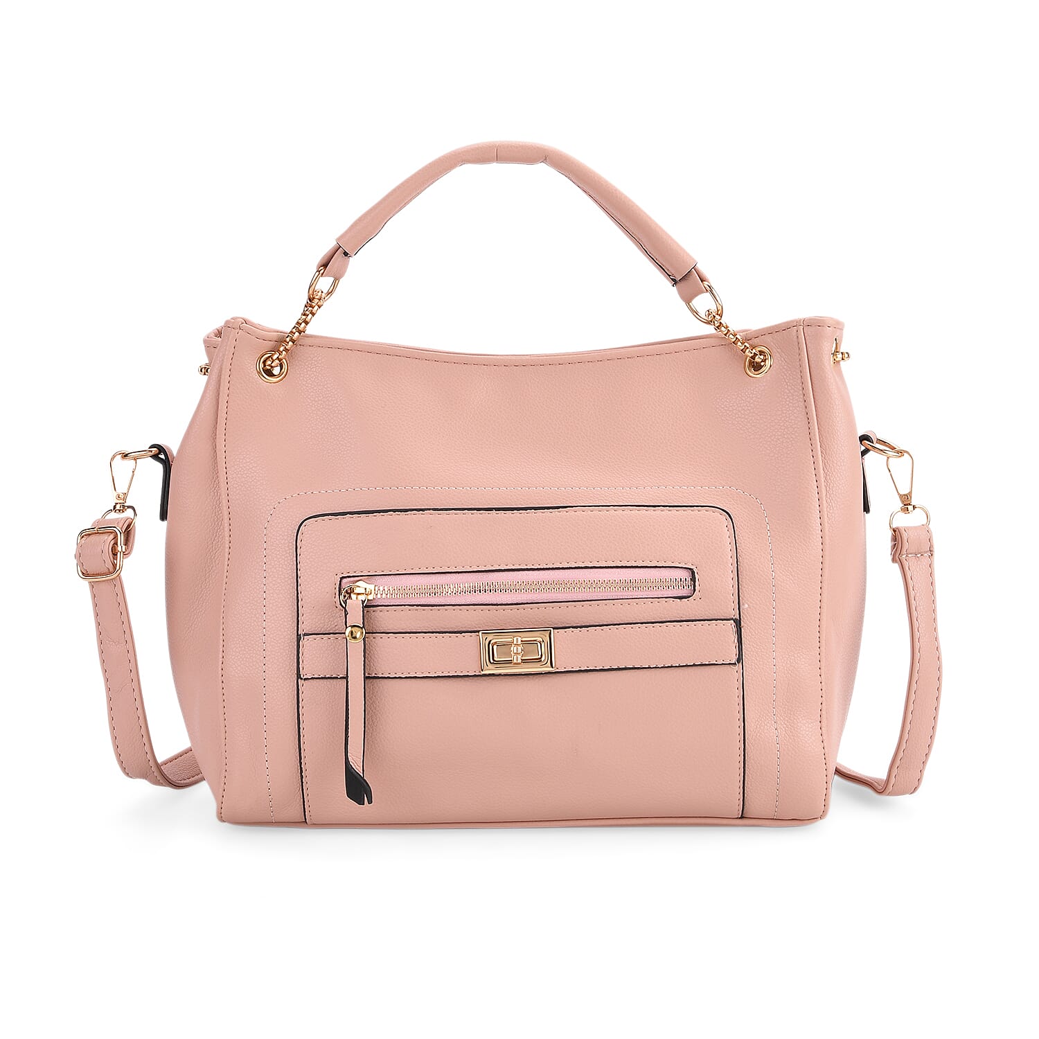 Satchel Handbag with Detachable Shoulder Strap - Pink