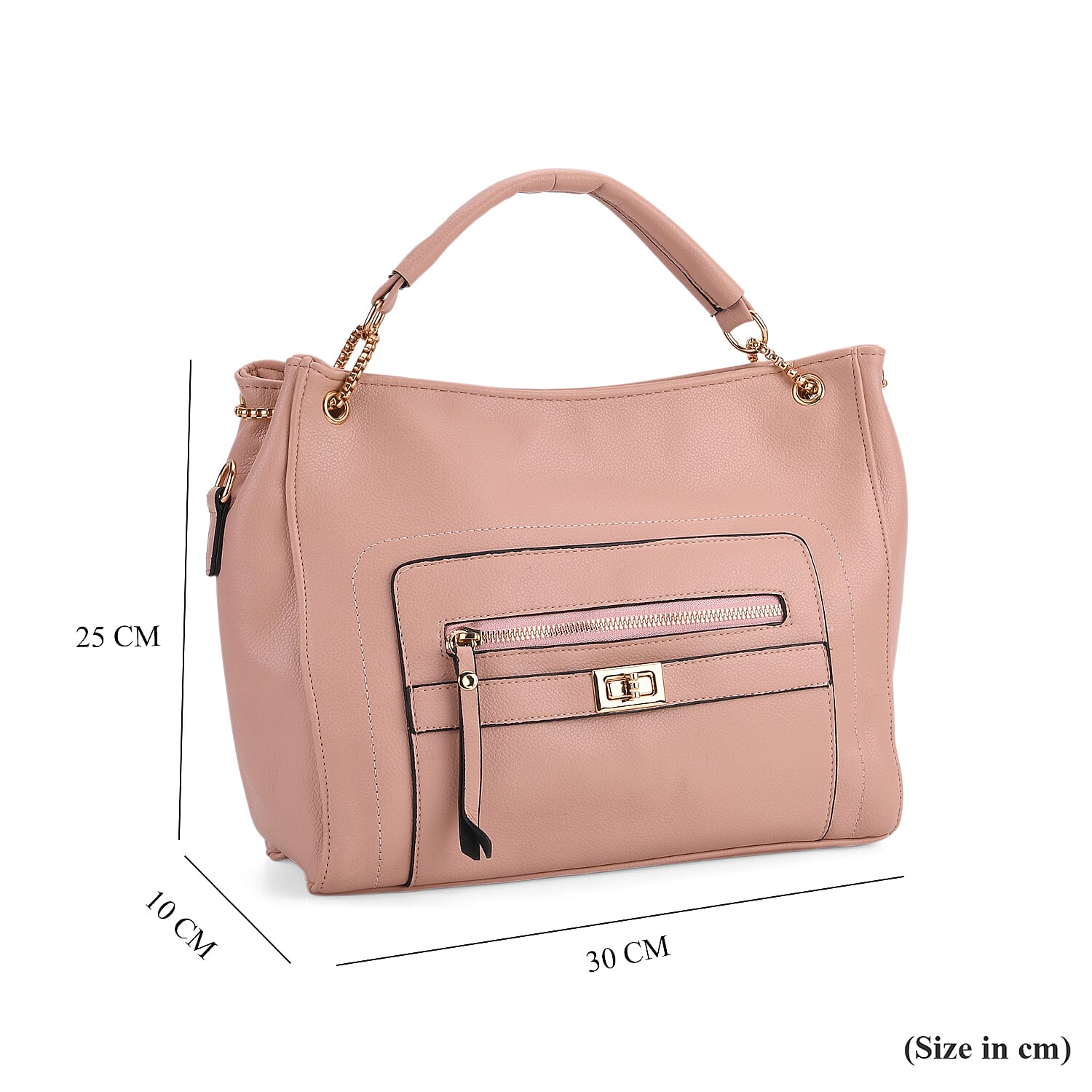 Satchel Handbag with Detachable Shoulder Strap - Pink