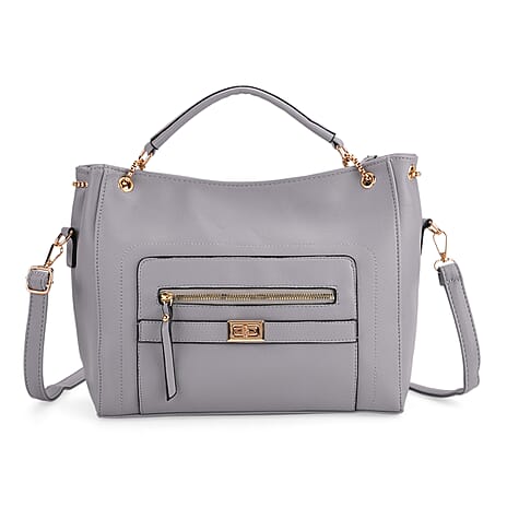Satchel Handbag with Detachable Shoulder Strap - Grey