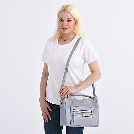 Satchel Handbag with Detachable Shoulder Strap - Grey