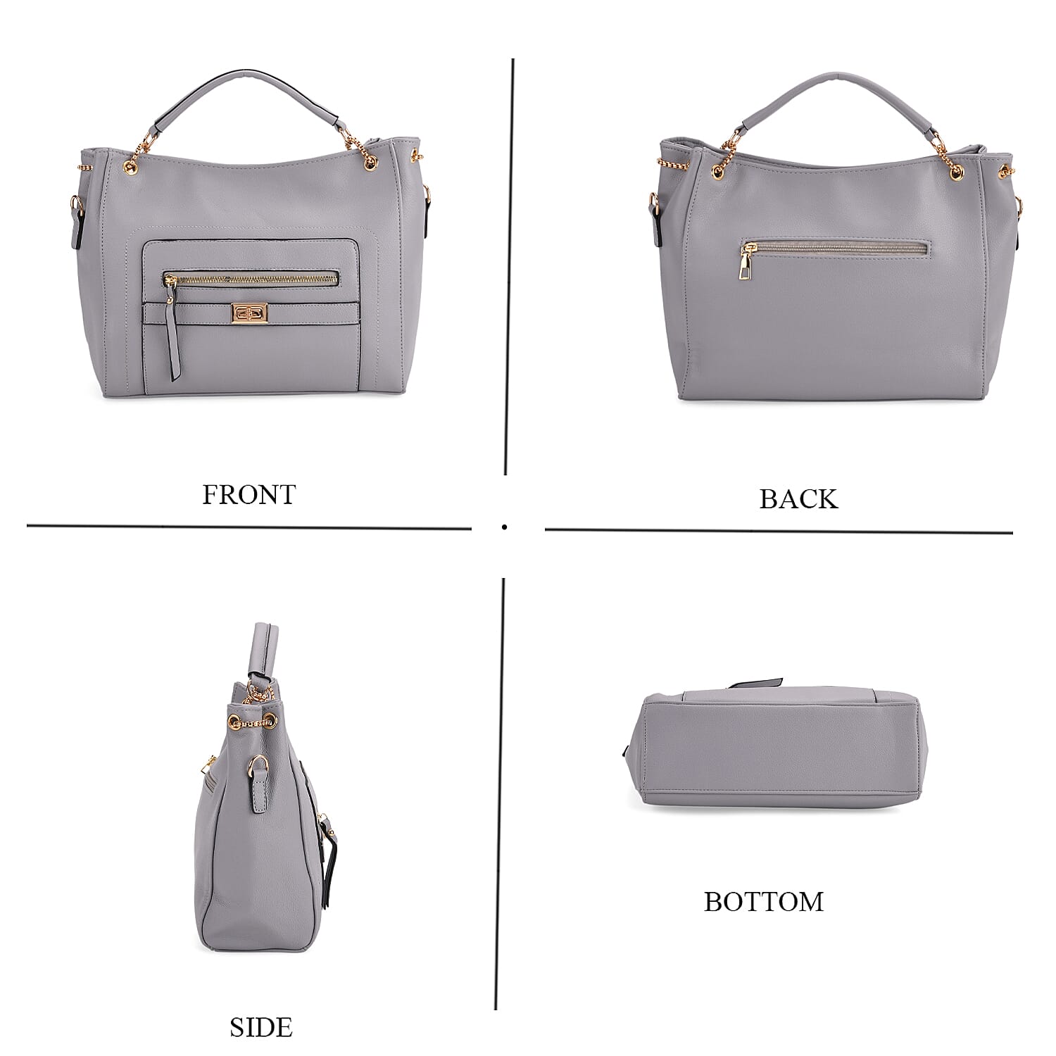 Satchel Handbag with Detachable Shoulder Strap - Grey