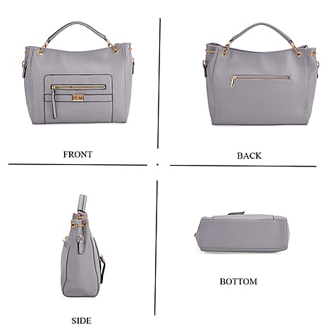Satchel Handbag with Detachable Shoulder Strap - Grey