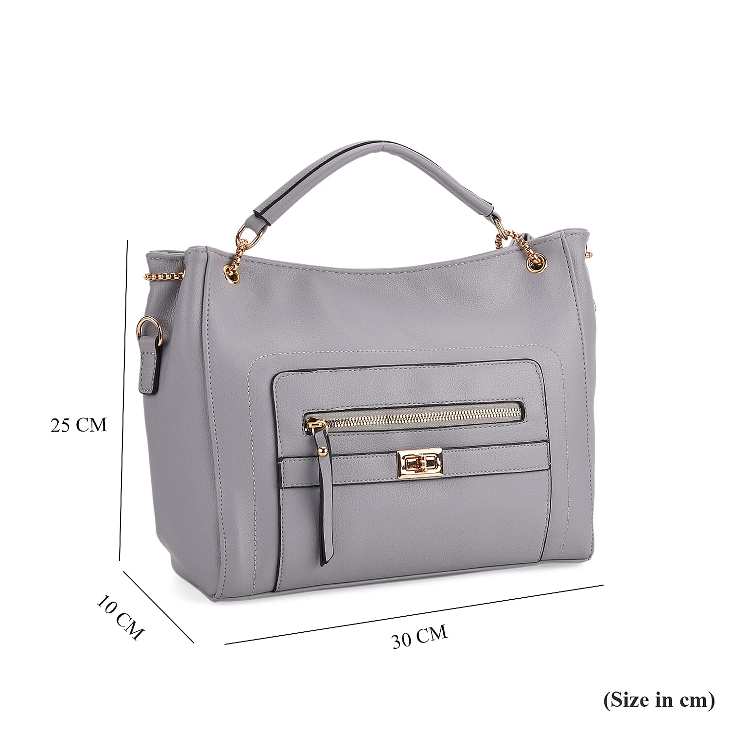 Satchel Handbag with Detachable Shoulder Strap - Grey