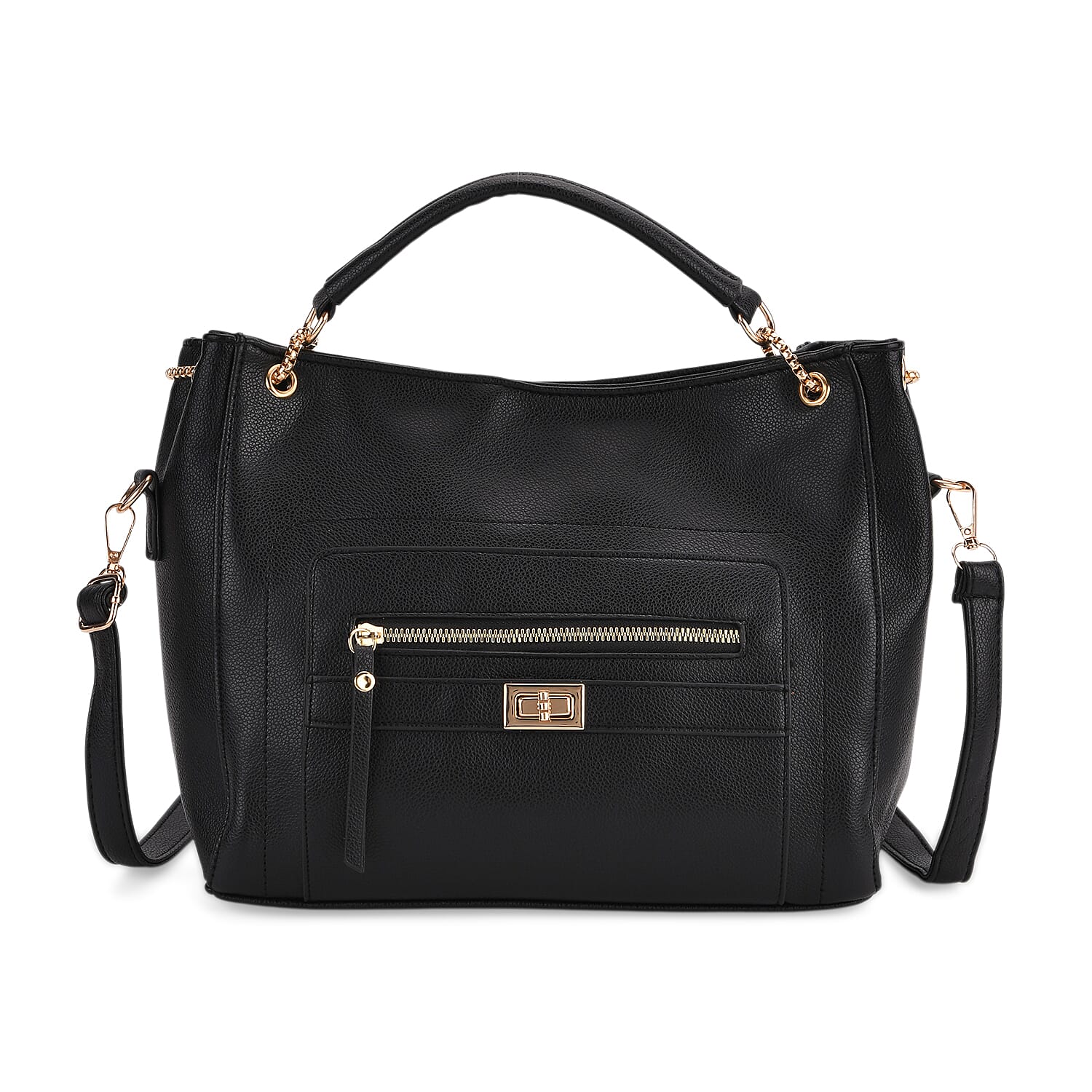 Satchel Handbag with Detachable Shoulder Strap - Black