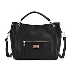 Satchel Handbag with Detachable Shoulder Strap - Black