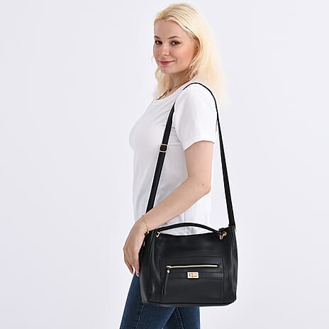 Satchel Handbag with Detachable Shoulder Strap - Black