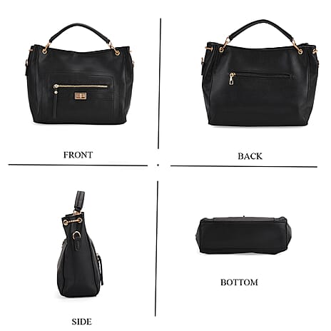 Satchel Handbag with Detachable Shoulder Strap - Black